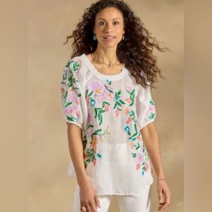 Sundance 100% Ramie Embroidered Flowers Garden Blouse BOHO Size LARGE NWT